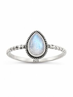 S925 Rainbow Moonstone Teardrop Ring
